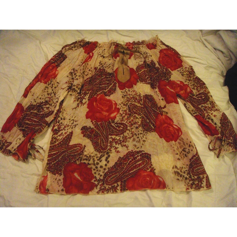 Caviar womens M rose design shear elastic off shoulder tie front top‎ shirt Y2K